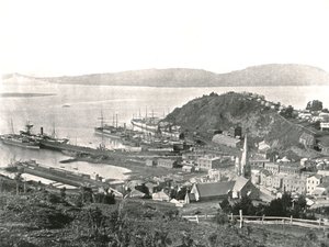 A cidade e o porto, Port Chalmers, Nova Zelândia, 1895. de Unbekannt