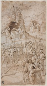 Três cenas da Paixão de Cristo retomam o Esboço arquitetônico verso, 1500s. de Unbekannt