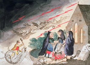Três bruxas em um cemitério, década de 1790 de Unbekannt