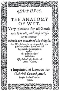 Página de título de John Lylys Euphues ou The Anatomy of Wit, Primeira Edição, 1579, 1942. de Unbekannt