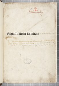 Página de título de De trinitate e De Civitate Dei cum commento, escrito por Agostinho de Hipona (caneta e tinta sobre papel) de Unbekannt