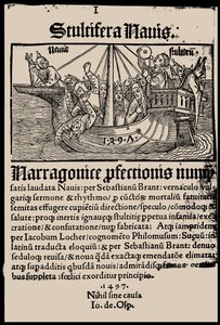 Página de rosto do livro Ship of Fools, de Sebastian Brant, 1497. de Unbekannt