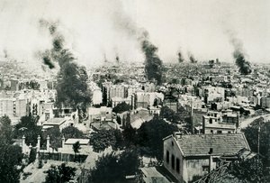 Semana Trágica de 1909, Incêndio dos conventos. Imagem publicada na revista "La Actualidad". Barcelona, Espanha de Unbekannt