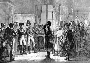 Czar Alexandre I apresentando tropas russas a Napoleão, 8 de julho de 1807 1882-1884 de Unbekannt