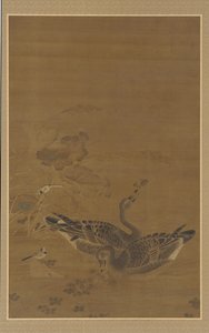 Dois gansos se alimentando em um lago de lótus, dinastia Ming, séculos XVI-XVII. de Unbekannt