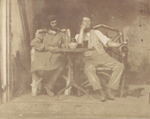 Dois homens sentados em uma mesa, década de 1850. de Unbekannt