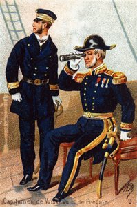U: Capitão navios e fragata. Gravação em "Alfabeto Militar" . As iniciais do ilustrador: A. D. Editora desconhecida. Cromolitógrafos do final do século XIX. Dim: 10,5x7cm . de Unbekannt