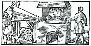 Usando foles para aumentar o calado em um forno, 1540 de Unbekannt