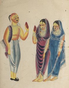 Devoto de Vaishnava com duas mulheres, do século XIX. de Unbekannt