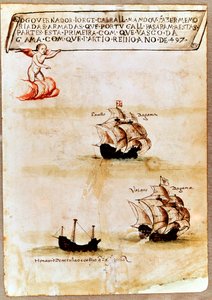 A frota de Vasco da Gama no mar, 1497 de Unbekannt