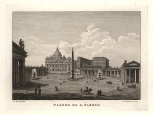 Vista da Praça de São Pedro, Piazza di S. Pietro, com a Basílica de São Pedro e o antigo obelisco egípcio. de Unbekannt