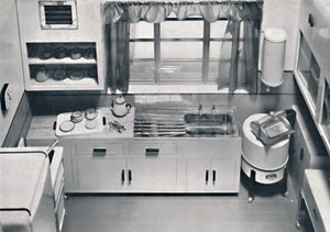 Vista de uma cozinha, projetada por HMV Household Appliances, 1938 de Unbekannt