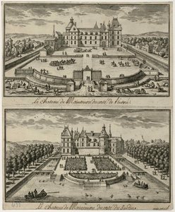 Vista do Château de Maintenon a partir da entrada e do jardim, século XVII. de Unbekannt