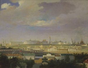 Vista do Kremlin de Moscou a partir da Praça Bolotnaya Marsh, em meados do século XIX. de Unbekannt