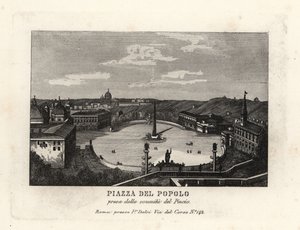 Vista da Piazza del Popolo, Place du Peuple, com um obelisco egípcio de Ramsés II de Heliópolis, do cume do Monte Pinciano, Roma de Unbekannt
