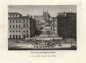 Vista da Piazza di Spagna, Fontana della Barcaccia, Fonte do Barco e Scalinata di Trinita dei Monti, Passos Espanhóis, Roma de Unbekannt