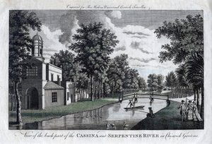 Vista da parte traseira do rio Cassina e Serpentine em Chiswick Gardens, Londres de Unbekannt
