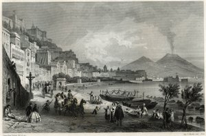 Vista do porto e da cidade de Nápoles no século XIX, no livro sobre o Mediterrâneo de Louis Enault (1824-1900), jornalista e viajante francês. de Unbekannt
