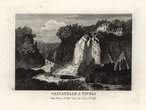Vista das cachoeiras de Tivoli, Itália, Cascatelle a Tivoli de Unbekannt