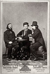 Violinista Johann Pickel com os compositores Eduard Nápravník e Anatoly Lyadov, século XIX de Unbekannt