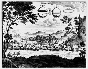 Demonstração de Von Guerickes da força da pressão do ar, 1672 de Unbekannt