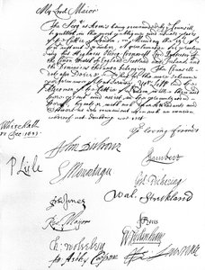 Mandado do Conselho de Estado para o Lord Mayor de Londres, desejando que ele e os Vereadores participem da proclamação de Oliver Cromwell como Lord Protector da Commonwealth de Inglaterra, Escócia, Irlanda e Domínios em 19 de Dezembro de Unbekannt
