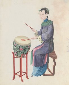 Aquarela de músico tocando tambor, final do século XVIII. de Unbekannt