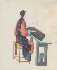 Aquarela de músico tocando yangqin, final do século XVIII. de Unbekannt