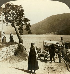 Quando o navio a vapor chama no cais de Tinoset - veja Tinsjo até as colinas, Norwway, c1905. de Unbekannt