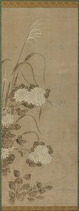 Crisântemos e gramíneas brancas, período Edo, 1615-1868. de Unbekannt