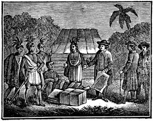 William Penn com os nativos americanos, colonizador inglês Quaker, 1830 de Unbekannt