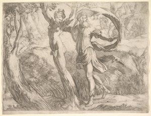 Álbum Wilton, folha 10a: Priapus e Lotis, ca. 1530-50. de Unbekannt
