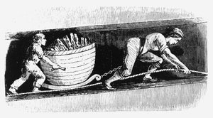 Mulher e menino desenhando uma corveta contendo 3-4 cwt de carvão, Bolton, Lancashire, 1848 de Unbekannt