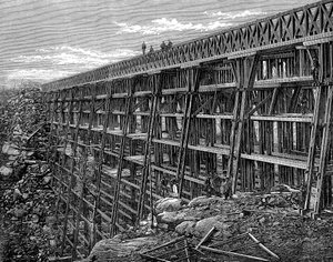 Ponte de cavalete de madeira na ferrovia Union Pacific, Dale Creek, Wyoming, EUA, 1869 de Unbekannt