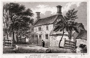 Woolsthorpe Manor, perto de Grantham, Lincolnshire, local de nascimento de Sir Isaac Newton, início do século XIX de Unbekannt