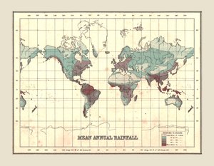 Mapa-múndi mostrando precipitação anual média, 1902. de Unbekannt