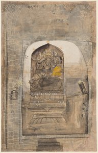 Adoração da imagem de pedra de Shiva e Parvati dentro de um lingam, c. 1710 de Unbekannt