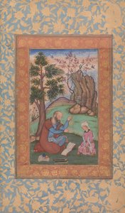 Jovem príncipe e mentor sentado na paisagem, ca. 1600. de Unbekannt