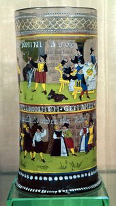 Um Humpen alemão esmaltado, datado de 1609, decorado com cenas de celebração de Unbekannt Unbekannt