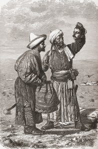 Um soldado afegão segurando a cabeça decepada de seu inimigo, ilustração de "O mundo nas mãos", gravado por Gauchard e Charles Barbant (d.1922), publicado em 1878 de Unbekannt Unbekannt