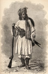 Um soldado afegão, ilustração de "O mundo nas mãos", gravado por H. Koch, publicado em 1878 de Unbekannt Unbekannt
