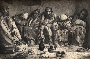Um antro de ópio na Ásia Central, ilustração de "O mundo nas mãos", gravado por Charles Laplante (d.1903), publicado em 1878 de Unbekannt Unbekannt