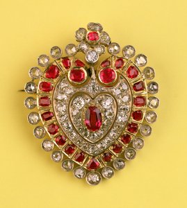 Broche antigo em forma de coração (diamante e rubi) de Unbekannt Unbekannt