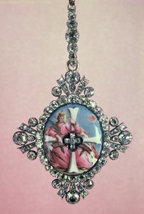Distintivo da Ordem de Santa Catarina, prateado com diamantes lapidados em brilhante e esmaltado em miniatura, 1770-80 de Unbekannt Unbekannt