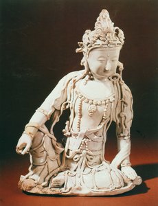 Ching-te-Chen figura esmaltada branca de Arolo Papagaios Vara, Dinastia Yuan, final do século XIII ao início do século XIV
