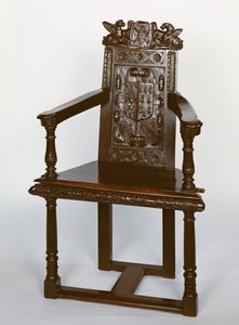 Cadeira de caquetoire inglesa em estilo francês, madeira de bulet, final do século XVI