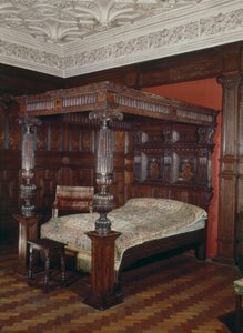Cama de dossel, carvalho esculpido, do século XVI ao XVII de Unbekannt Unbekannt