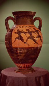 Ânfora grega de figuras negras representando corredores em uma corrida, 600-550 aC de Unbekannt Unbekannt