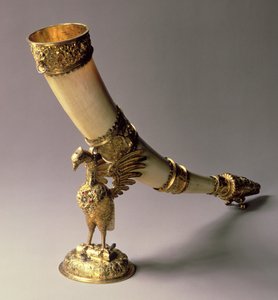 Presa de marfim bebe chifre com montagens de prata dourada por Jacob Mores I, Hamburgo, final do século XVI e início do século XVII de Unbekannt Unbekannt