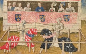 John Chalon, da Inglaterra, e Lois de Beul, da França, justas, do Royal Armory Manuscript, 1448 de Unbekannt Unbekannt